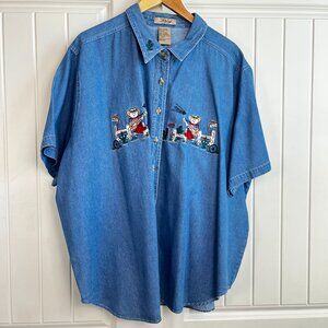 Just My Size Denim Shirt Women's 4X Embroidered Western Teddy Bear Cowboy Ranch